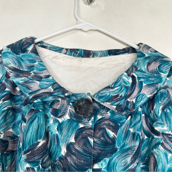 Vintage 60s Cropped Satin Jacket Psychedelic Pattern Sailor Collar 3/4 Sleeve M - Picture 5 of 16